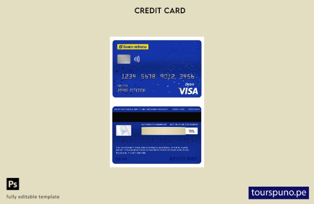 listo para imprimir plantilla de tarjeta de débito visa bancaria de Brasil Banco